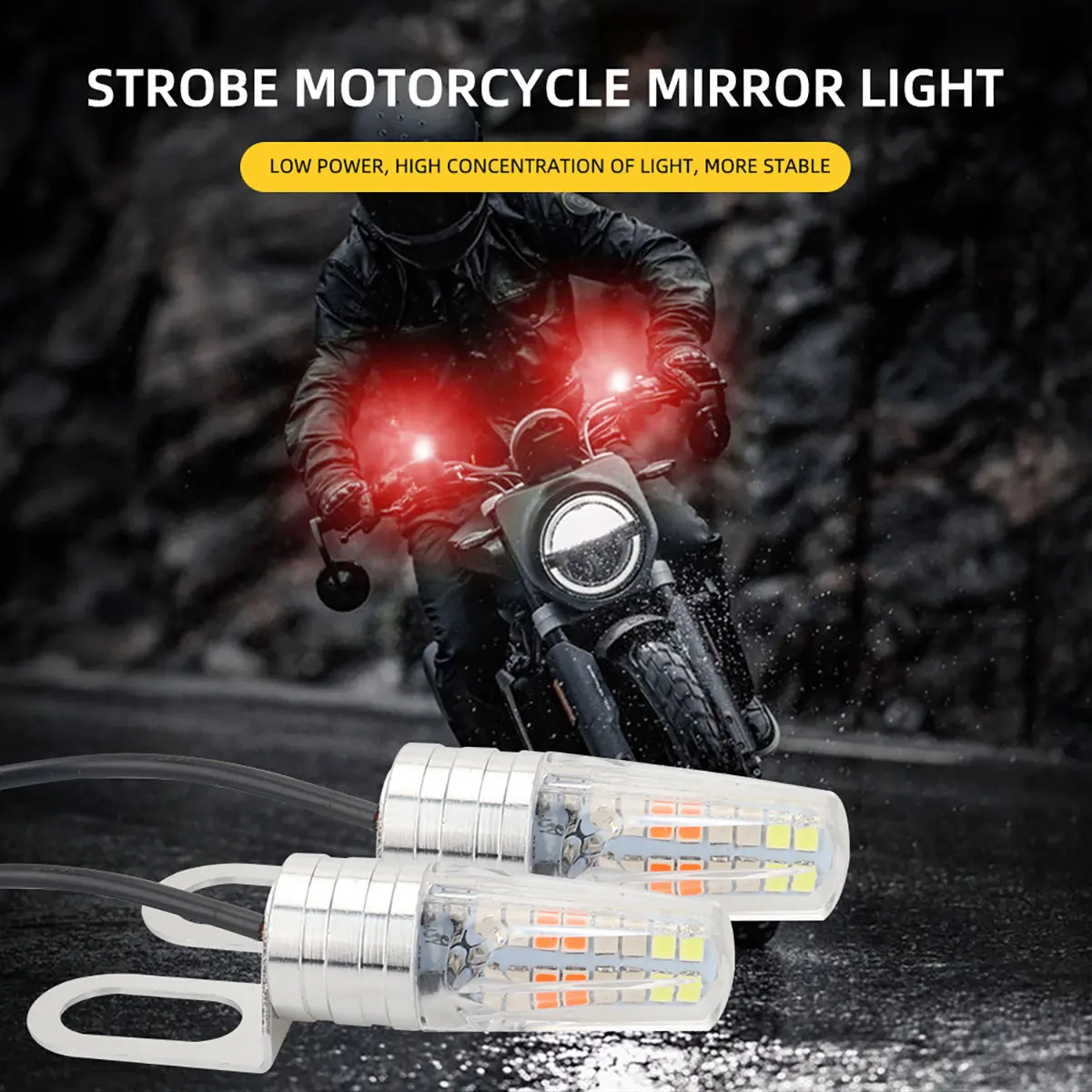 2pcs Motorcycle LED Strobe Rearview Mirror Light Flashing Safety Warning Light 4 Color Super Bright DRL Driving Signal Light