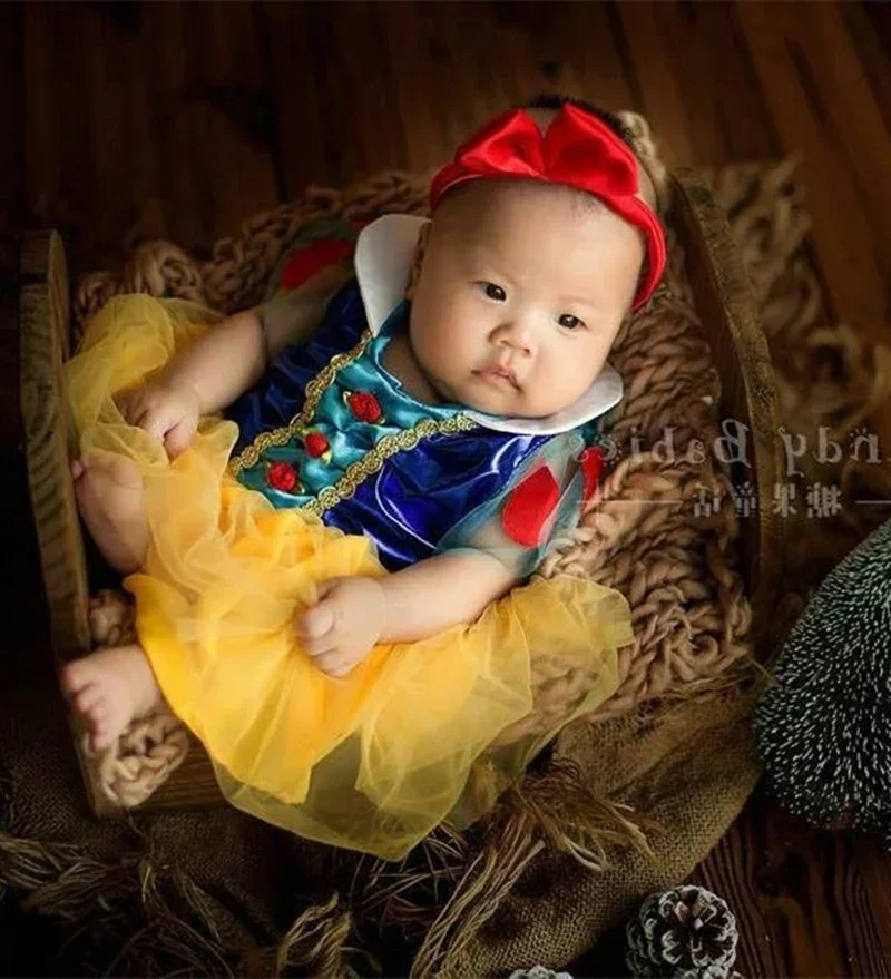 

Newborn Photography Clothing Snow White Dress+Headband 2 Pcs/Set Infant Shooting Prop Accessories Studio Baby Girl Photo Costume