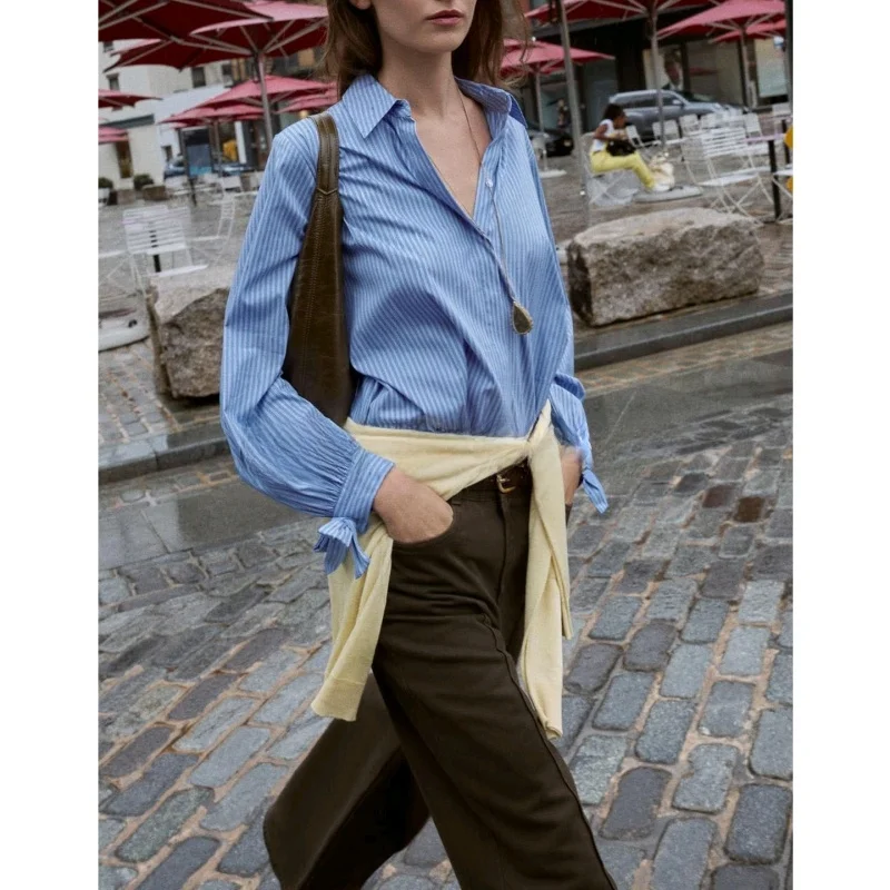 Damska bluzka jesienna, luźna, długa, z węzłem, ozdobna, antung irt, codzienna, wygodna, oddychająca, bawełniana...