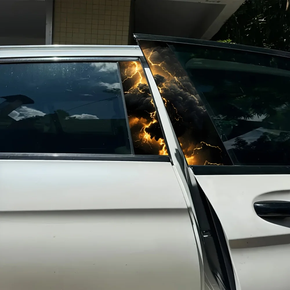 2-Pack Terror Lightning Car Stickers Durable Vinyl Protective Film for B-Pillar External Accessories