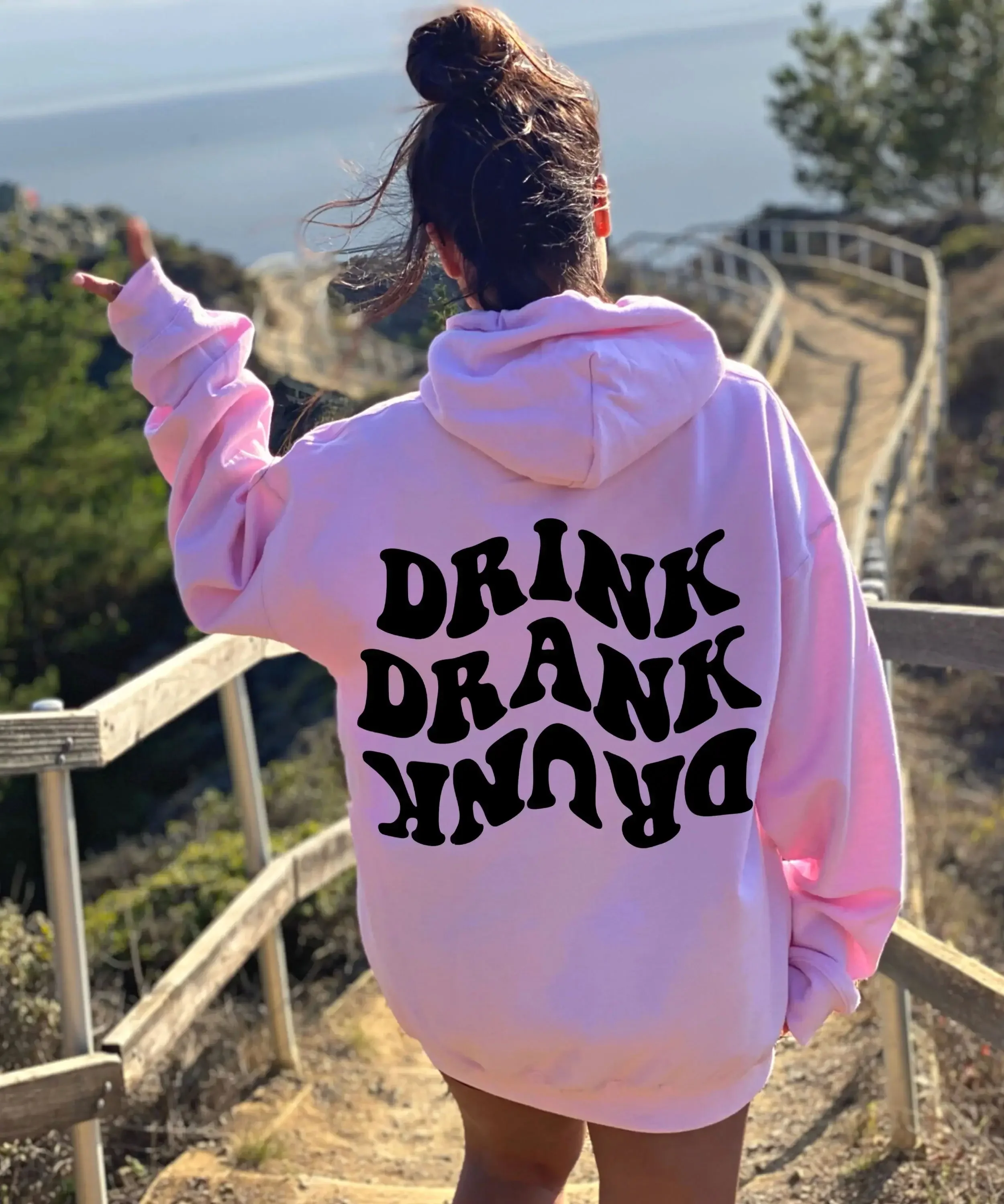 Drink drank drunk Hoodie Women Hoody Sweatshirts Pullovers unisex quote pure cotton Streetwear top jumper quote casual hoodies