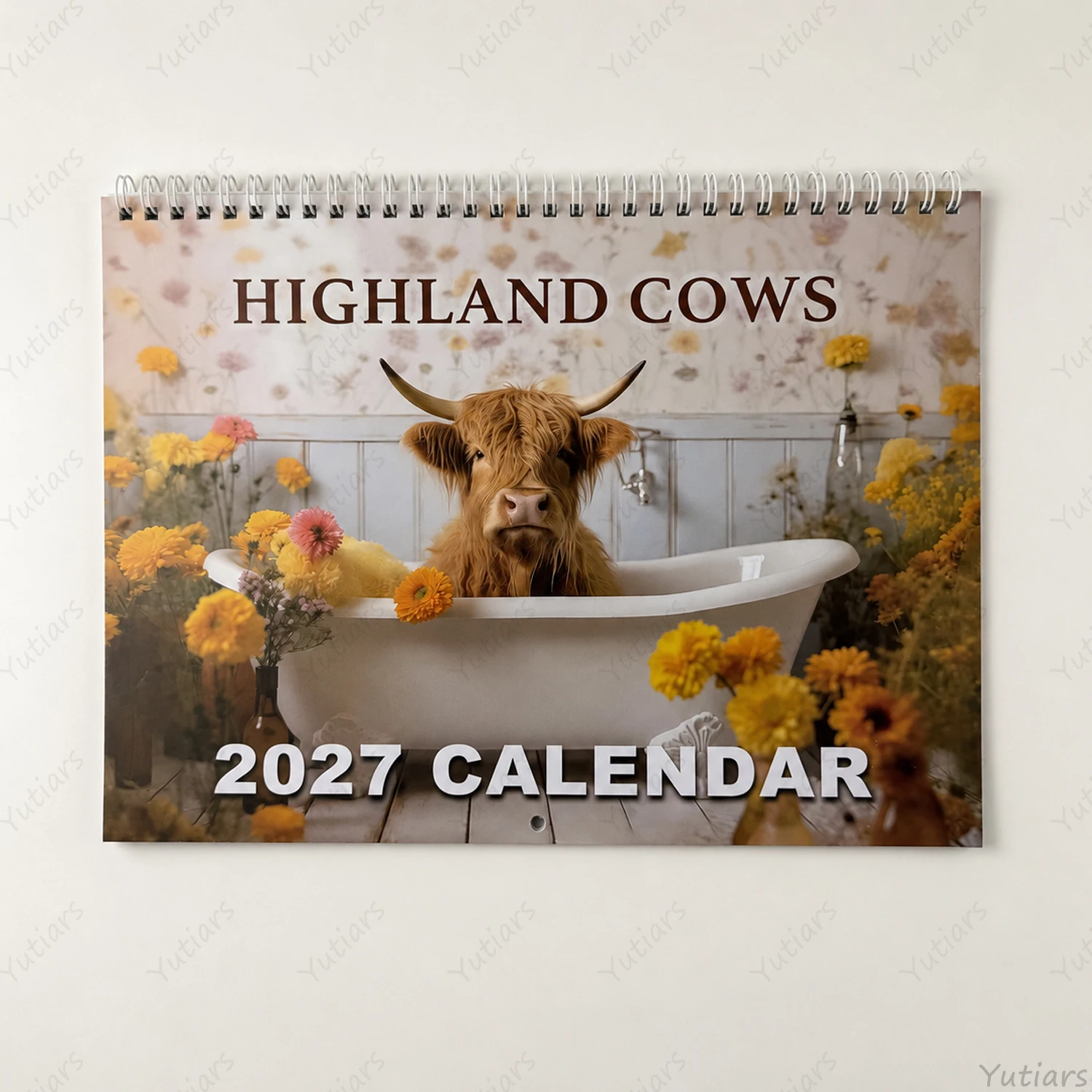 Highland Cow Calendar 2027, 12 Month Funny Cattle Wall Planner, Rustic Country Farmhouse Decor, Cute Gift for Cow Lovers Home