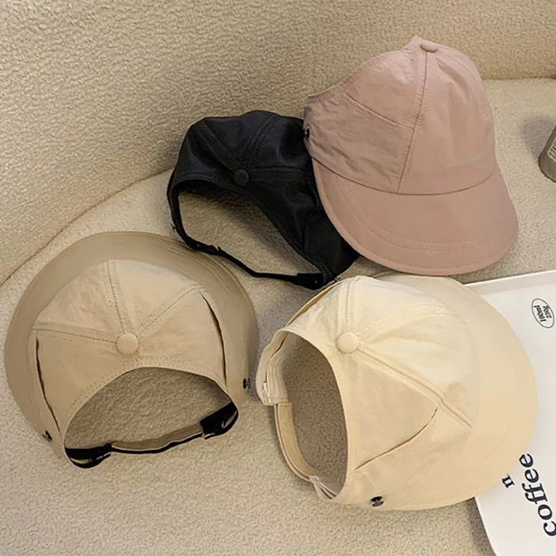 Foldable Wide Brim Ponytail Sun Hat Drawstring Adjustable Cap Summer Quick-dry Visor Fisherman CapFor Women Beach Hat