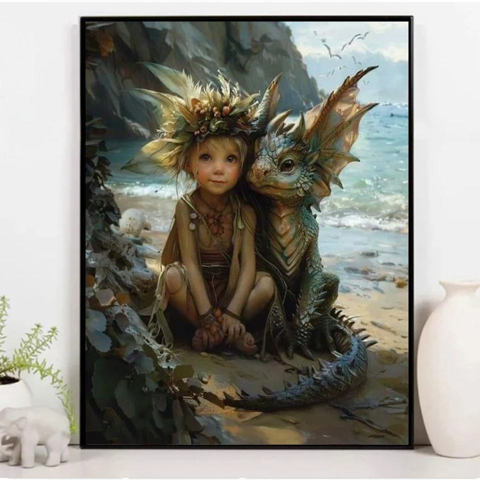 5D DIY Cartoon Elf Girl Diamond Painting Colorful Fantasy Landscape Cross Stitch Kit Full Round Drill Mosaic Art Home Decor Gift