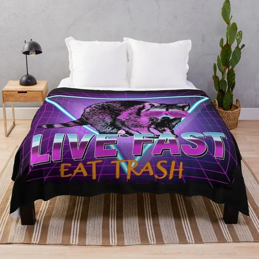 Raccoon Raccoons Live Fast Eat Trash Panda Funny Retro Gift Throw Blanket Soft Big blankets and throws Blankets