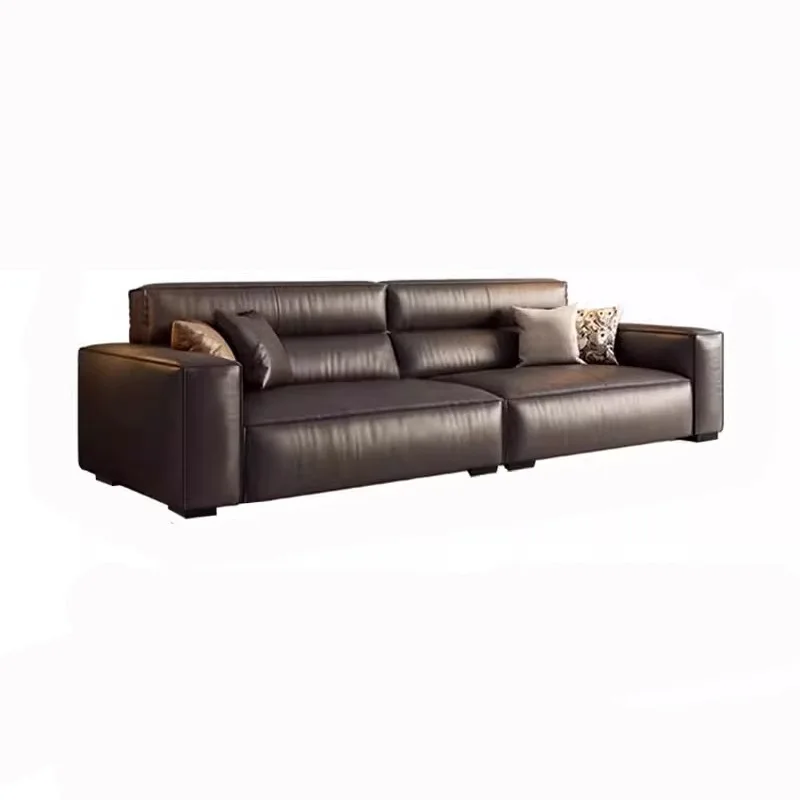 

Italian minimalist tofu block first layer cowhide sofa light luxury modern leather small apartment living room household straigh