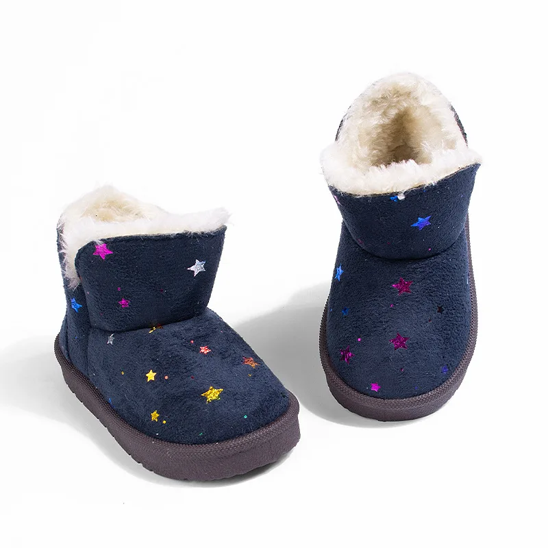 

Toddler Outdoor Plush Floral Lovely Short Boots , Soft Sole House Warm Shoes for Boys and Girls