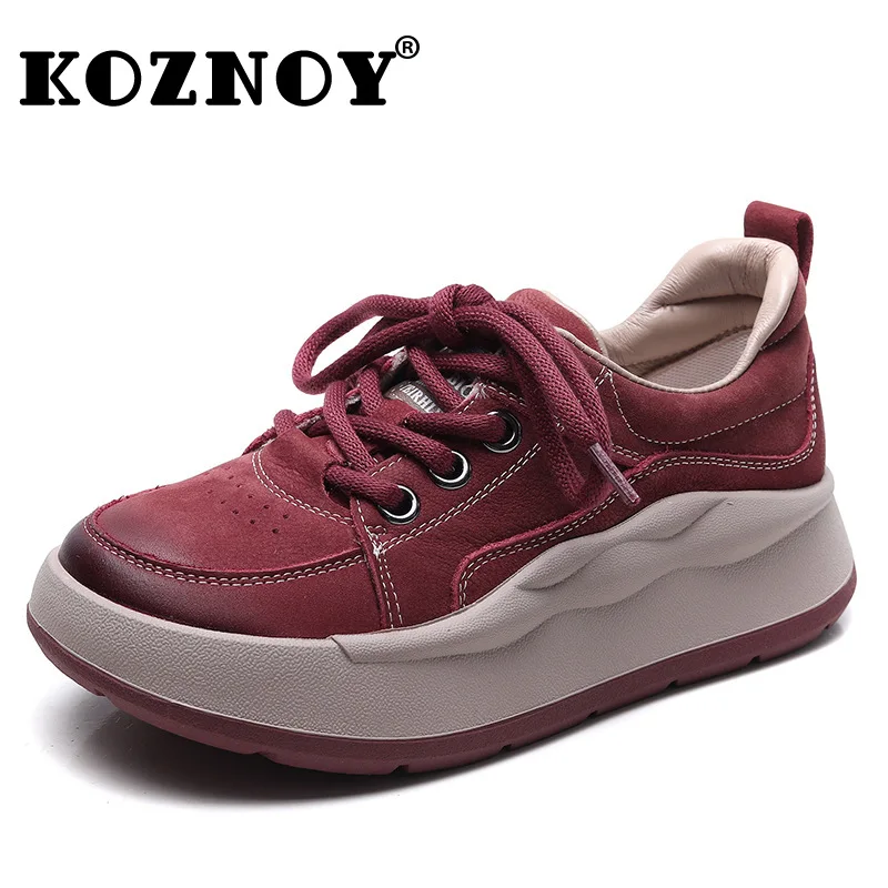 

Koznoy 4cm Cow Suede Genuine High Brand Fashion Leather Chunky Sneaker Women Shoes Vulcanize Loafer High Platform Flats Comfy