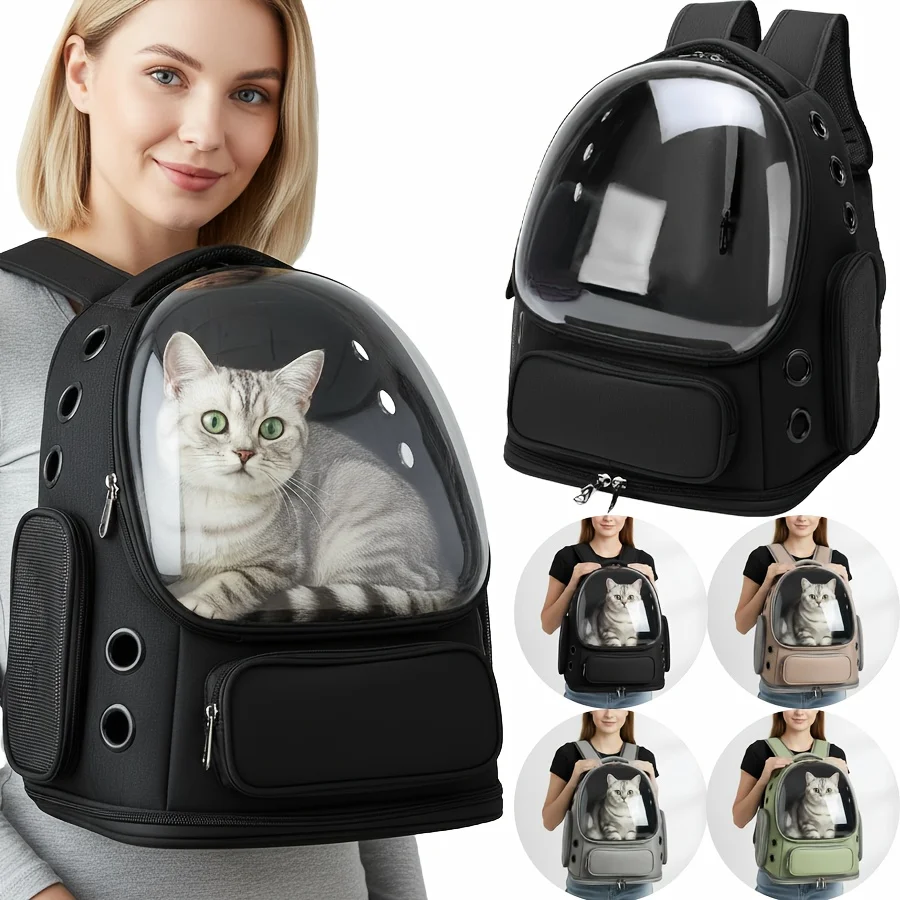 

Breathable Transparent Cat Bag Backpack With Bubble Observation Window | for all-Season Travel Cat Bag, Zipper/Cat Door Entrance