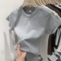 Female Casual Streetwear Basics Tees Summer Slim Fit O-Neck Short Sleeve Cotton T-shirts Women's Fashion New Solid Color Top