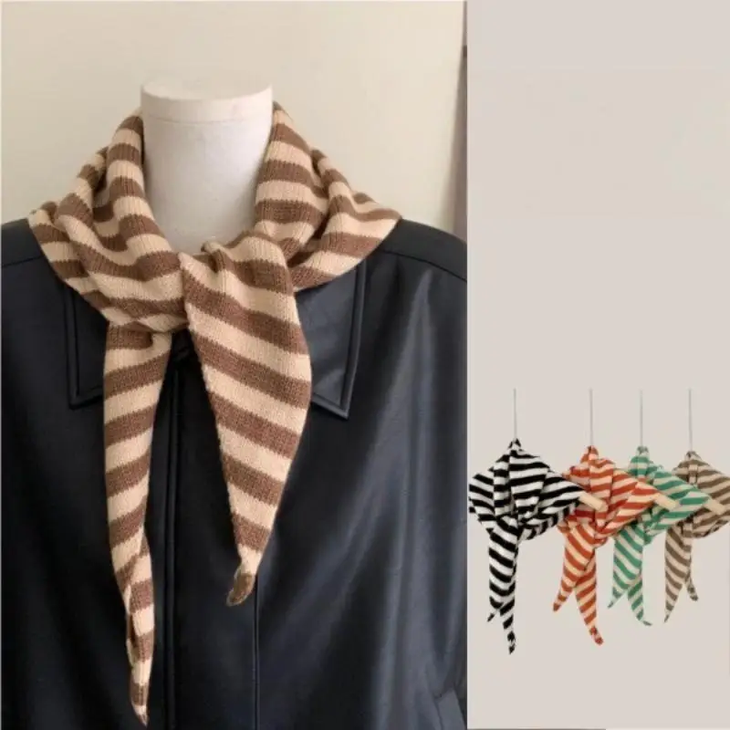 Stylish Women's Striped Knitted Shawl, Cozy Triangle Scarf for Autumn Winter, Chic Headscarf, Beautiful Holiday Present