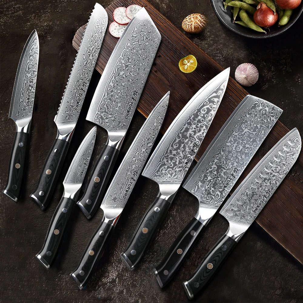 TURWHO Chef Knife 1-5 PCS Kitchen Knives Set 67 Layer Damascus Steel Japanese Nakiri Santoku Cleaver Slicing Bread Utility Knife