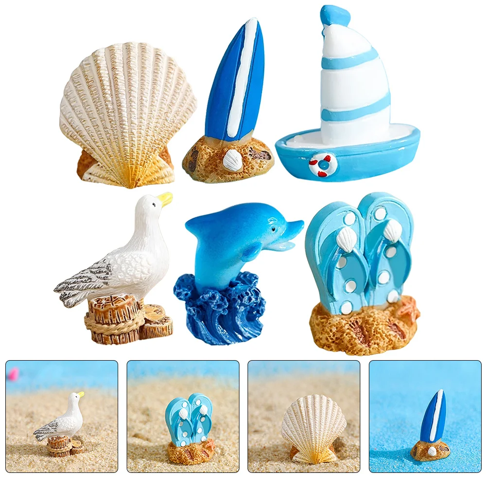 

6Pcs Desktop Resin Ornament Set Lifelike Seaside Style Landscape Decor for Shelf Bedroom Garden Yard Mediterranean Theme Home