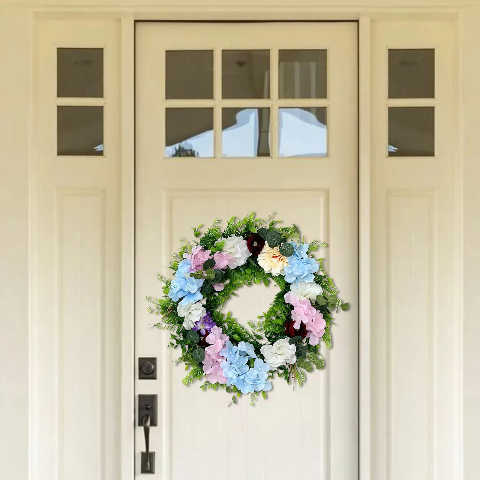 

45cm Artificial Wildflower Wreath Handmade Colorful Spring Summer Floral Garland Background Wall Window Front Door Wedding Decor