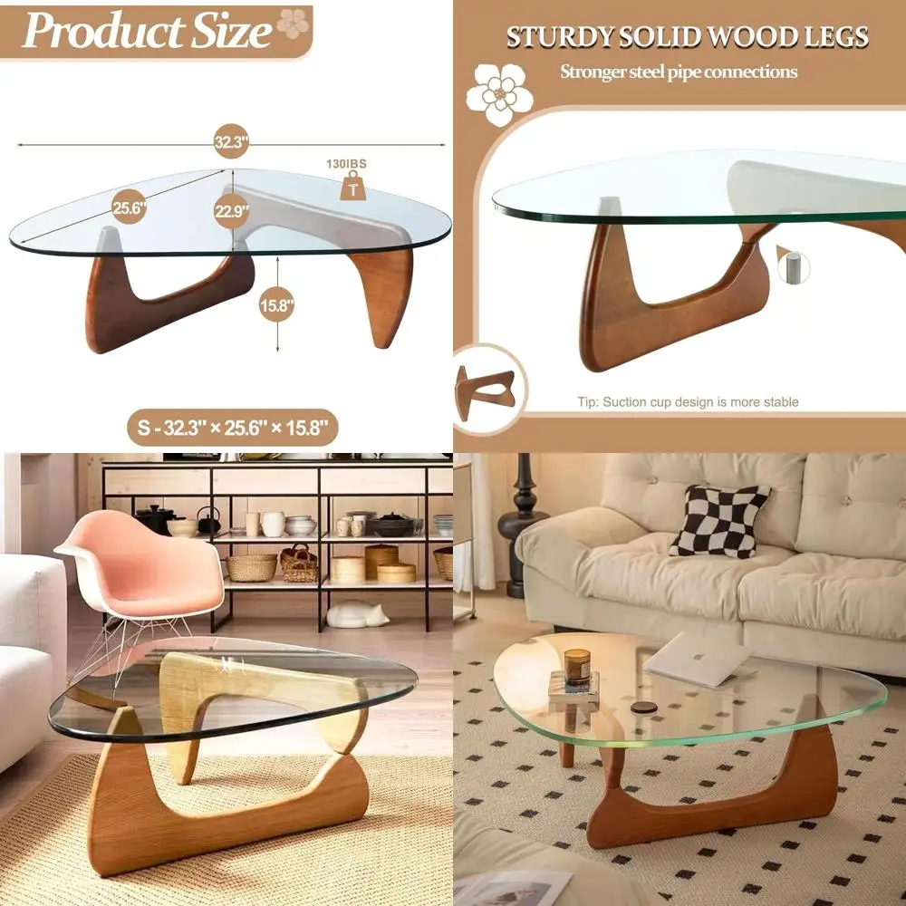 Mid-Century Walnut Glass Coffee Table, 31.5 Modern Living Room Centerpiece