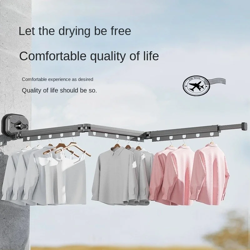 Aluminum Retractable Clothes Drying Rack Wall-Mounted Space-Saving Folding Hanger No-Punch Invisible Clothes Drying