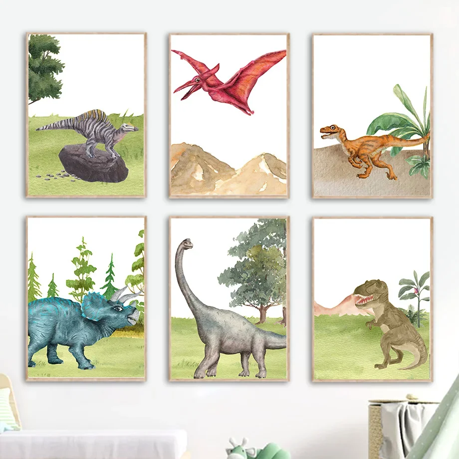 T-rex Stegosaurus Pterosaur Jurassic Dinosaur Nursery Wall Art Canvas Painting Posters And Prints Pictures Boy Kids Room Decor