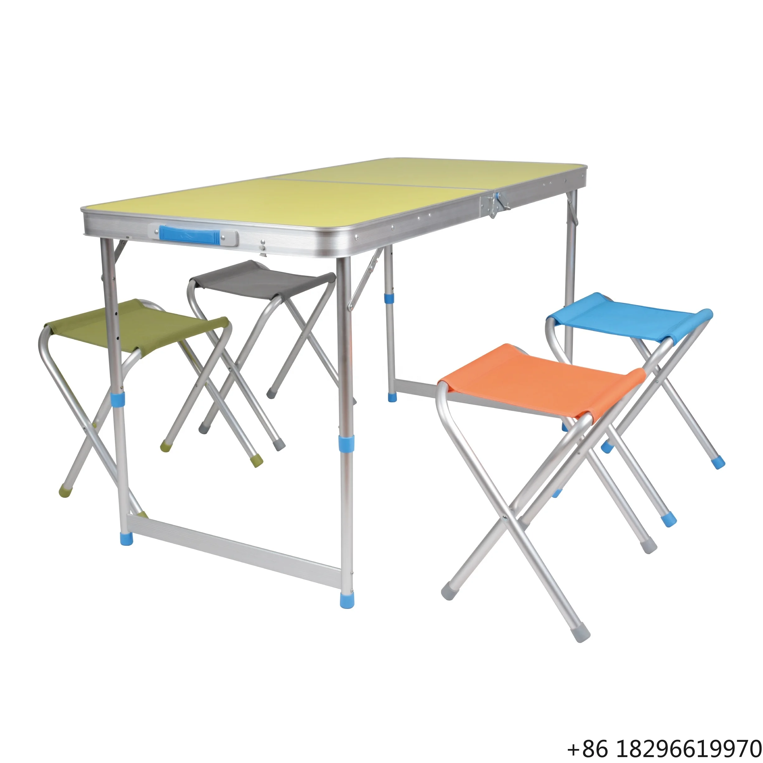 1.2m Aluminum Height Adjustable Folding Picnic Table with Chairs Set for Outdoor Camping