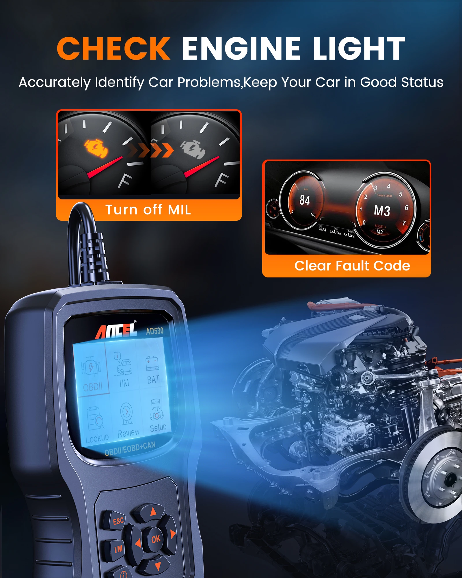 ANCEL AD530 Automotive OBD2 Scanner Professional Code Reader Battery Tester Check Engine OBD 2 Car Diagnostic Scan Tool