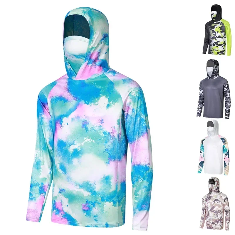 Fishing Shirts Men Fishing Hoodie With Mask Neck Gaiter Hooded Clothing Breathable Fishing Wear