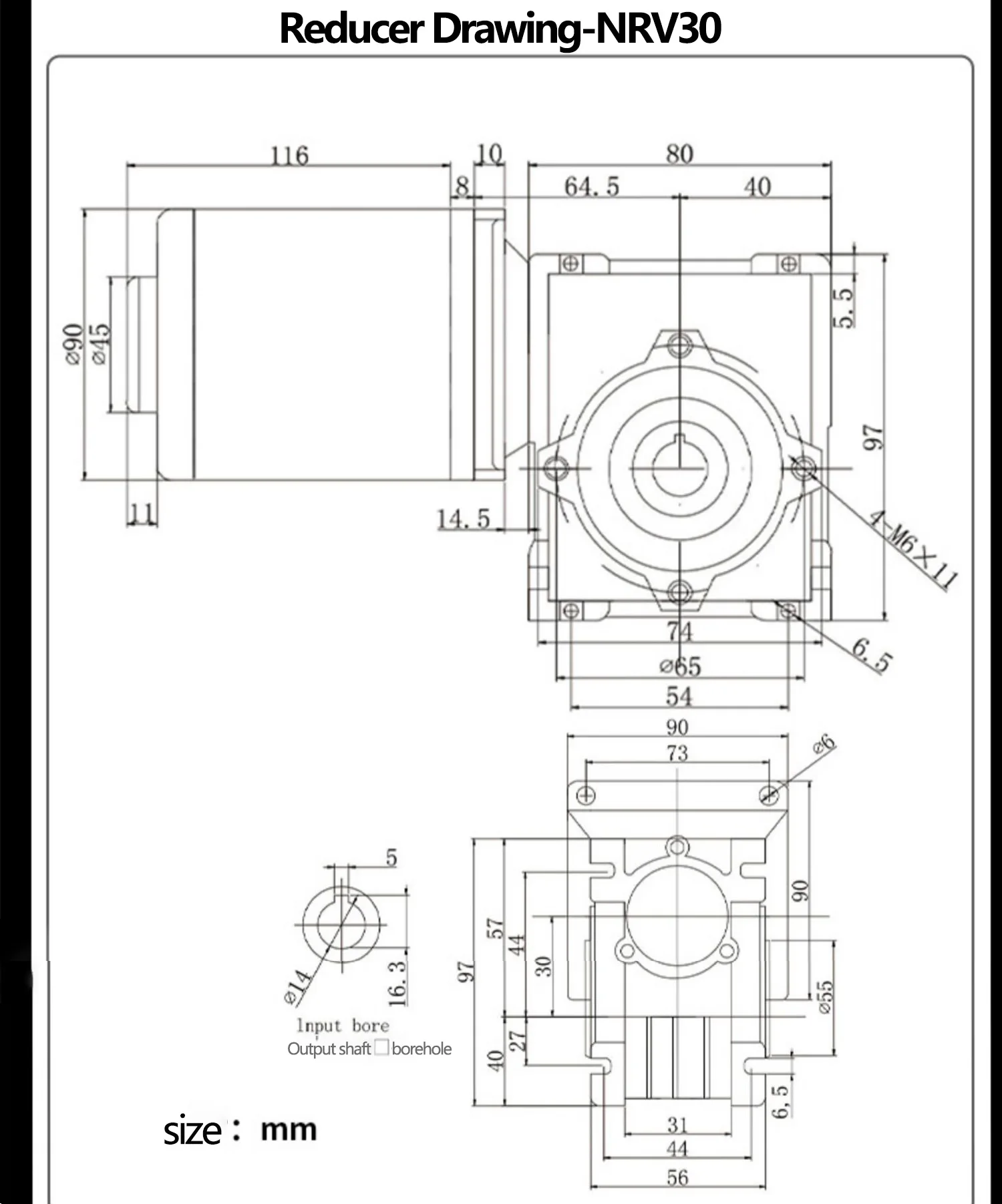 NMRV30 Motore a ingranaggi a vite senza fine CC da 200 W sicuro e affidabile 12 V 24 V con albero di uscita singolo RV30 Velocità regolabile può CW CCW