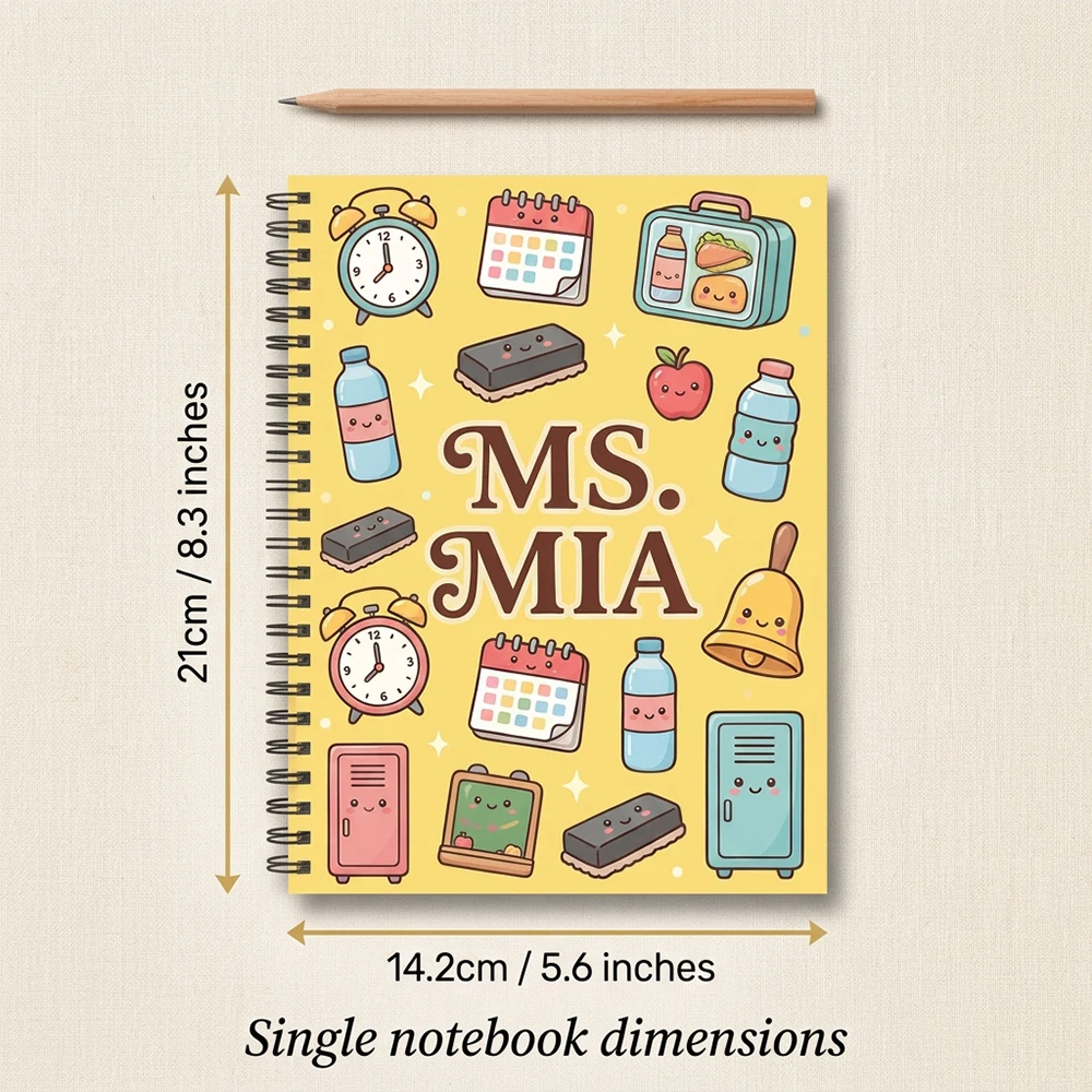 Custom Name Teacher Notebook,Personalized Text Kawaii Doodle Journal,Classroom Desk Stationery