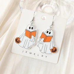 1Pair Halloween Drop Earrings Fashion Acrylic Readking Flower Ghost Jewelry For Women festival Birthday Gift