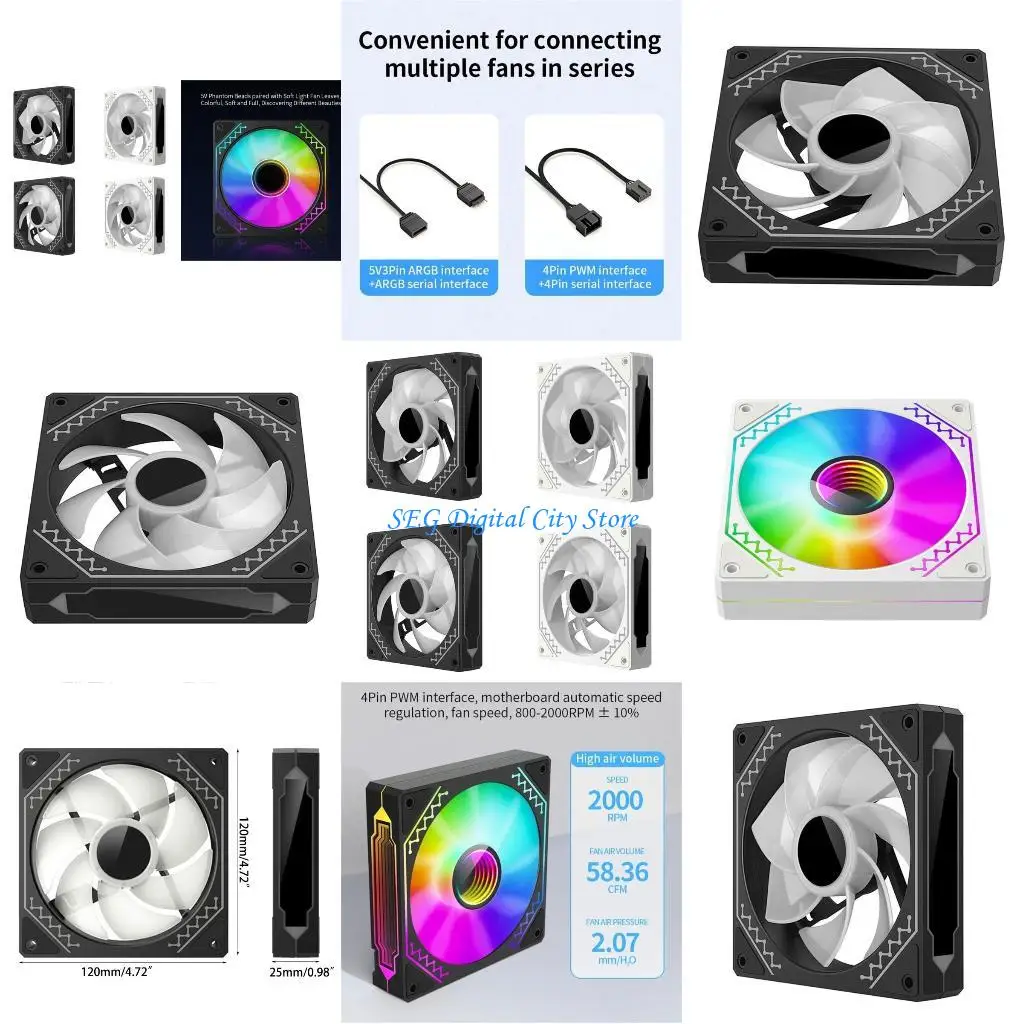 

U75B Computer Case Fan Cooler ARGB Cooling Fan Radiators Low Noise Operation
