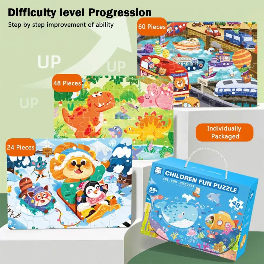 

Cartoon Large Puzzle Gift Box Multicolor 24/48/60pcs Forest Animal Vehicle Beginner Advanced Educational Puzzles