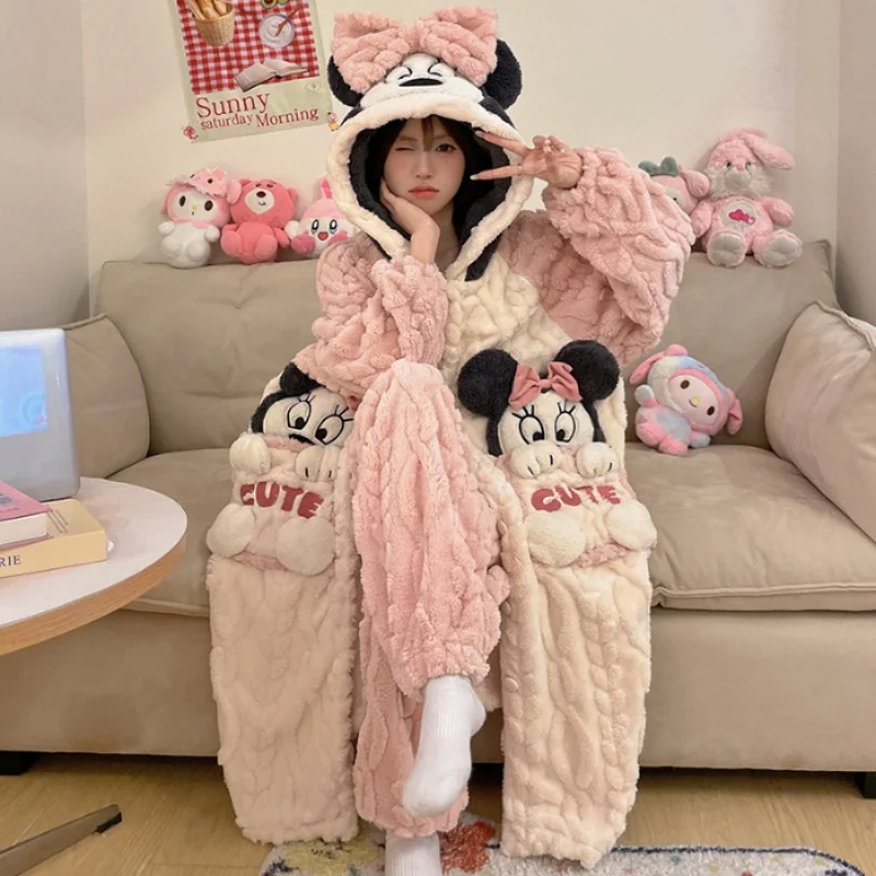 Cartoon Hatsune Miku  Sailor Moon Hello Kitty Sleeping Robe And Pants Thickened Coral Fleece Winter Warm Sleepwear Home Suit Set