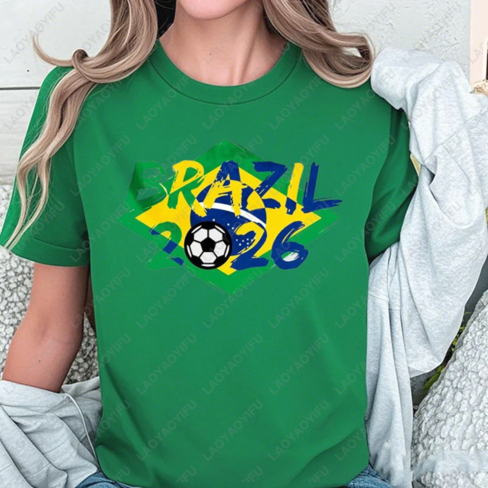 

Brazil 2026 Soccer Part Supplies T Shirt Cotton Casual Fan Graphic Tee Brazilian Football Daily Wear Comfortable Breathable Top