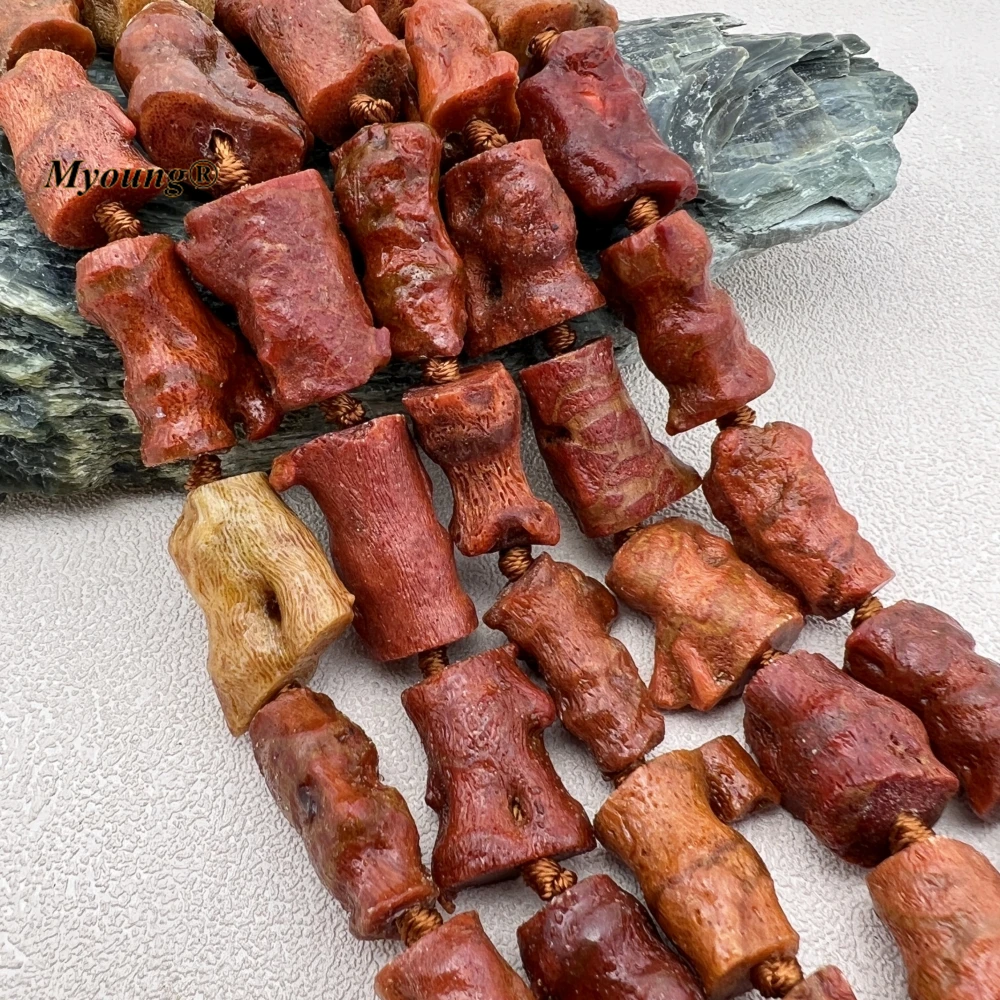 Large Irregular Natural Red Coral Cylinder Nugget Polypite Gems Loose Beads MY230938