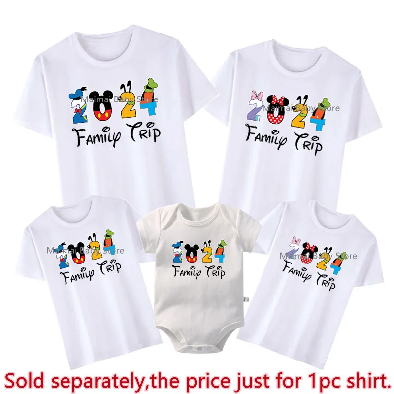 2024 Family Trip Shirts Funny Mickey Minnie Family Matching Outfits Look First Disneyland Trip Dad Mom Kids Tshirt Baby Clothes