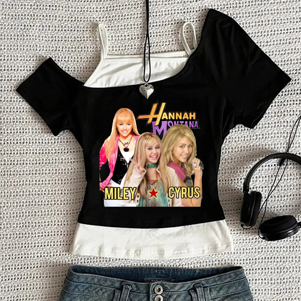 Hannah Montana crop top teen clearance sales cheap streetwear baddie dollette tshirt grunge emo cheap dollette