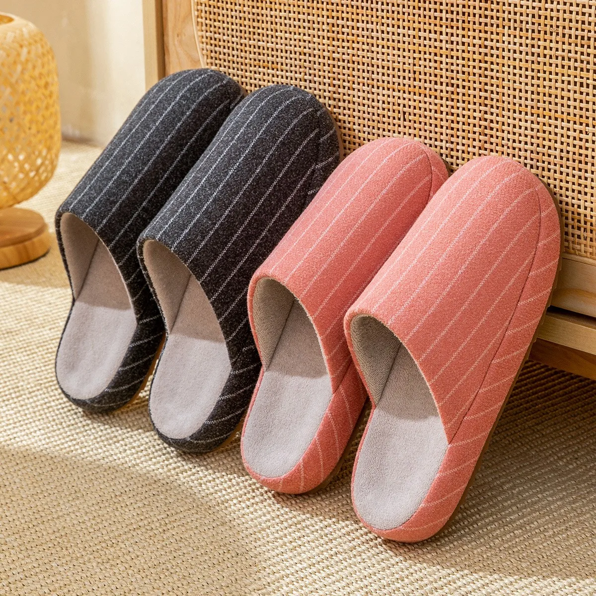 

Women Cotton Slippers Men Luxury Concise Bedroom Flats Couples Home Warm Slippers Winter Autumn House Non-Slip Soft Fluffy Shoes