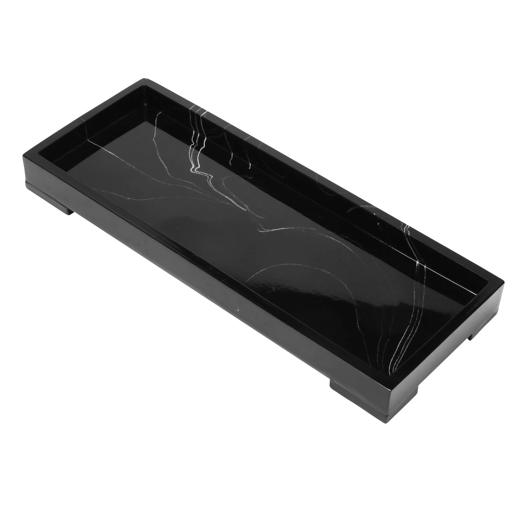 abfu-2x-バニティトレイ（ブラック）。洗面台のカウンターに置く、トイレタンク収納用トレイ。家庭用、大理石調の洗面台トレイ、整理用トレイ。