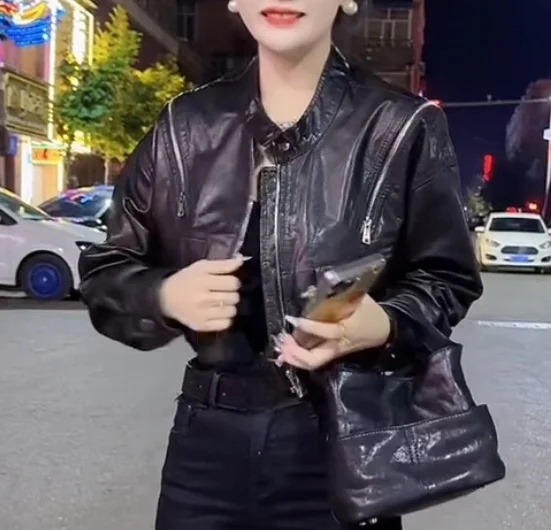 ربيع الخريف جديد Sle طبقة علوية حقيقية جلد البقر فضفاض التخسيس تنوعا المرأة الجلود Jaet ort ملابس خارجية الرياح الباردة