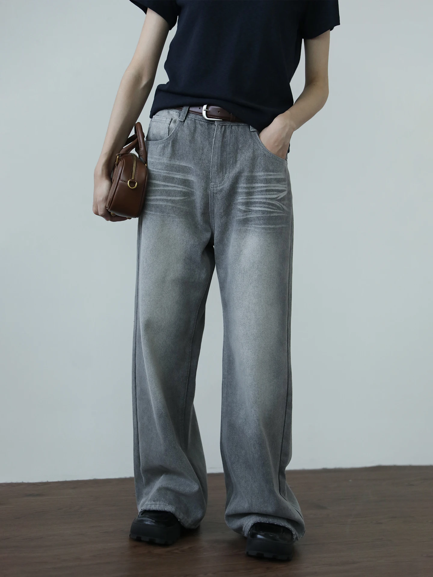 

Осенне-зимние джинсы с высокой талией и широкими штанинами, повседневные длинные брюки, женские свободные джинсовые брюки, универсальные для всех сезонов