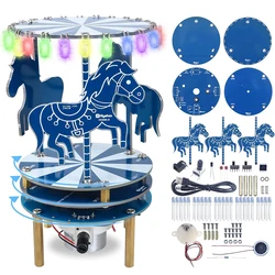 Carousel Soldering Practice Kit DIY RGB LED Rotating Musical Box Electronic Kit Projects with 3 Music for School STEM Education