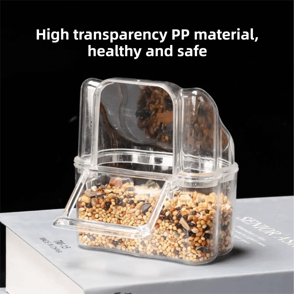 Anti Spill Bird Cage Feeder Cup Clear Plastic Semi Enclosed Top Hanging Food Bowl Easy to Clean Clip On Bird Waterer Bird Cage