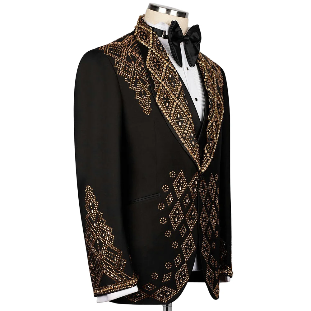 High-End Beading Crystal Formal Men Suits For Prom Wedding Groom Tuxedo 2 Pieces Man Suit Jacket And Pants Custom Made