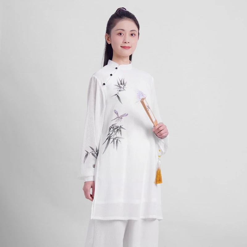 

Женская элегантная униформа Тайчи кунг-фу с жидкой драпировкой, дышащий и удобный костюм для традиционных китайских боевых искусств