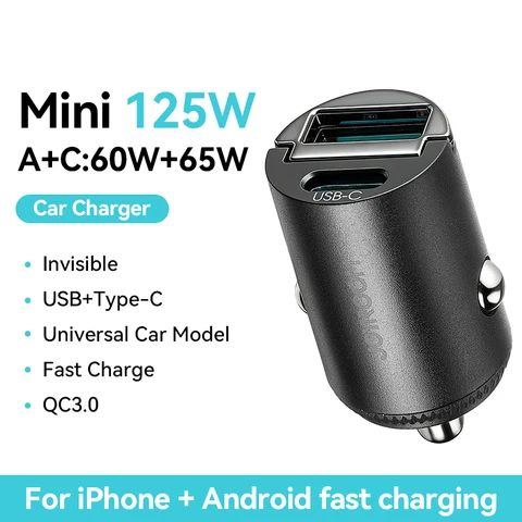 Joyroom Автомобильное мини-зарядное устройство 30 Вт, USB Type-C, два порта для быстрой зарядки