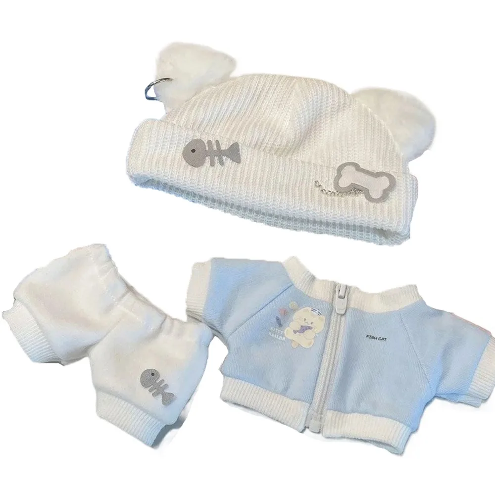 Kat Jas 20 cm Katoenen Poppenkleertjes Visgraat Broek Katoenen Pop Outfit Mini Leuke Hoed Poppenkleertjes Set Katoenen Pop Accessoires