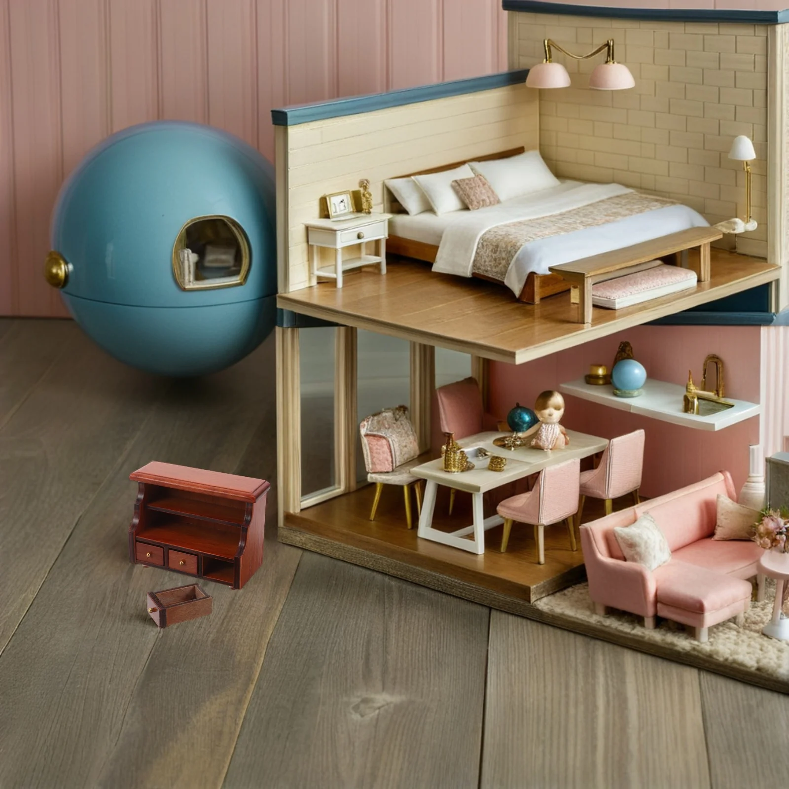 

Vintage Display Cabinet Brown Wooden Retro Showcase for Home Shop Decoration Furniture Storage Organizer