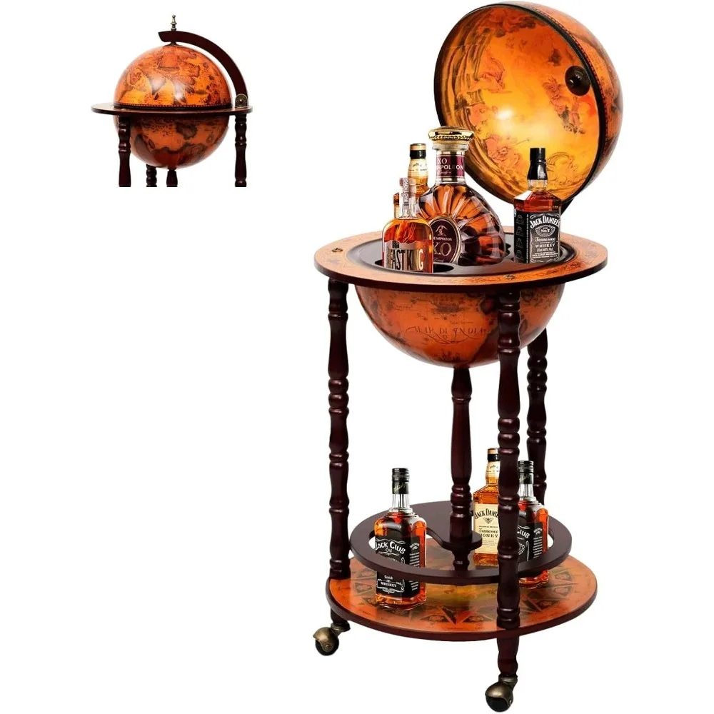 

Wood Globe Bar Liquor Cabinet, 16th Century Italian Replica Bar Stand for Liquor, Wine, Stemware, Vintage Alcohol Cart