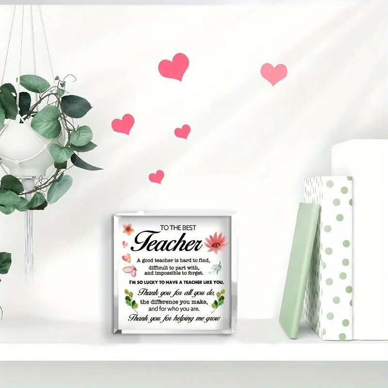 Crystal Teacher Appreciation Gift Wood Base Desktop Sign Thank You for Helping Me Grow Home Office Desk Decor Collection