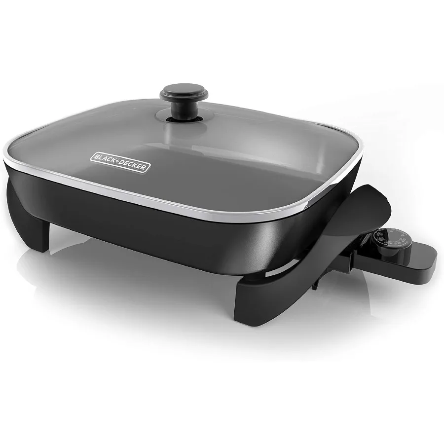 

Electric Skillet with Variable Temperature Control for Home Cooking Nonstick Surface Black Color Dishwasher Safe Tempered Glass