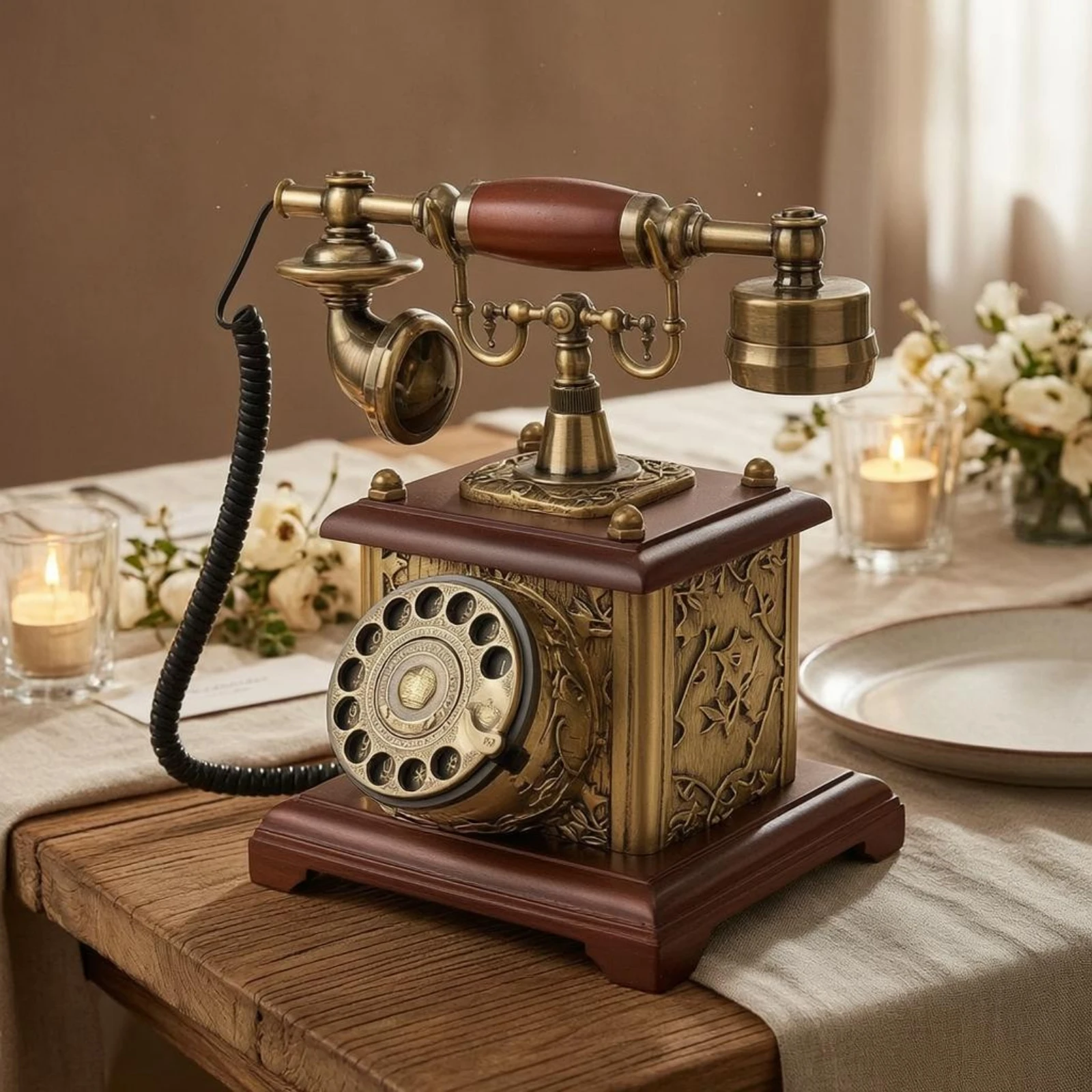 Rotary Telephone Message Book Coiled Cord Vintage Desk Phone Message Book Rotary Phone Metal Accents view 2