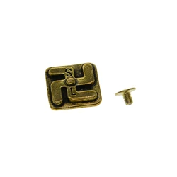 2pcs  Vintage Brass small swastika cross square Screw Back Concho rivet Leather belt craft mounting on Blanket Hats Wallet decor